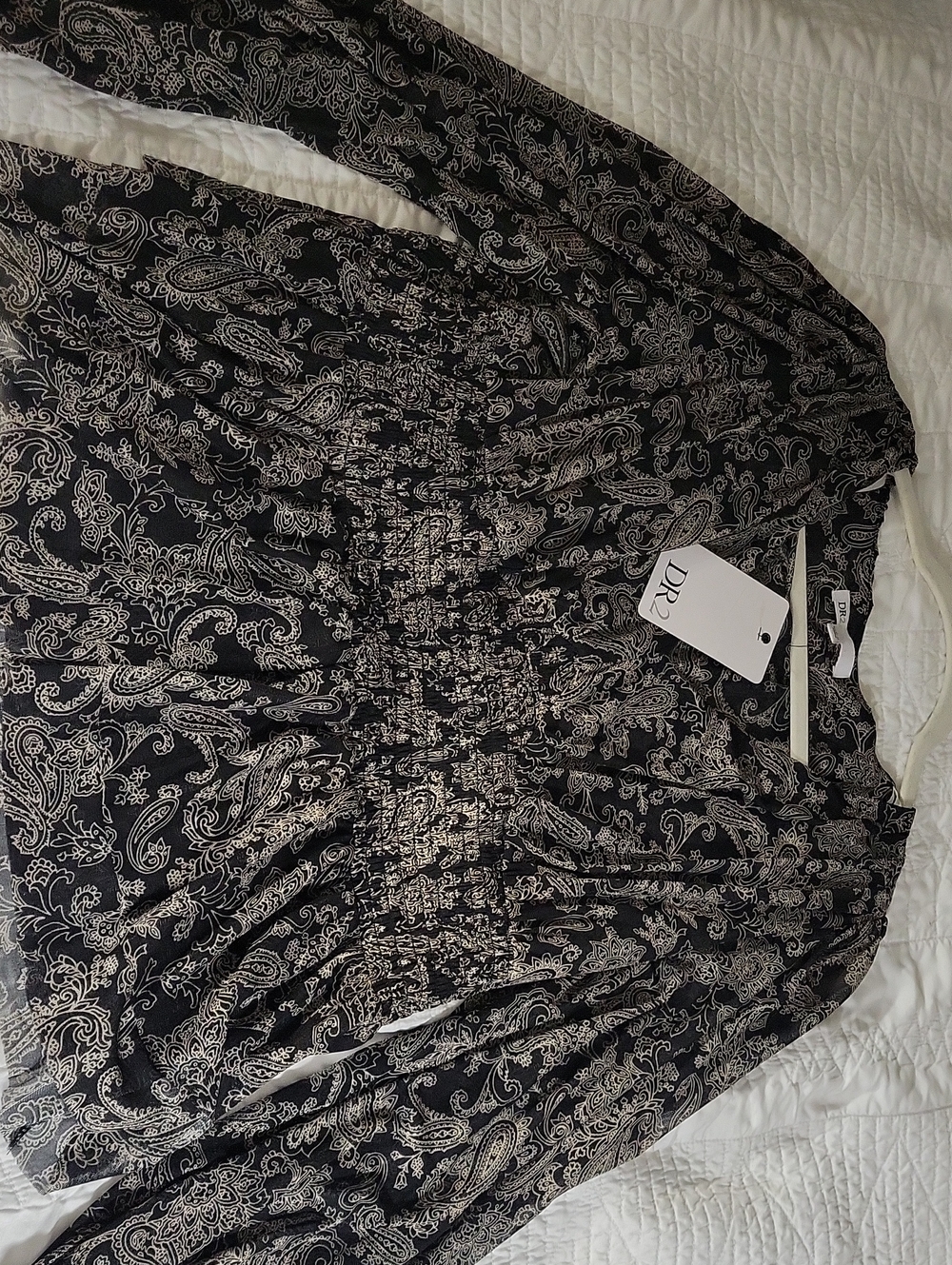 DR2 Black & Cream Paisley Long-Sleeve Tunic